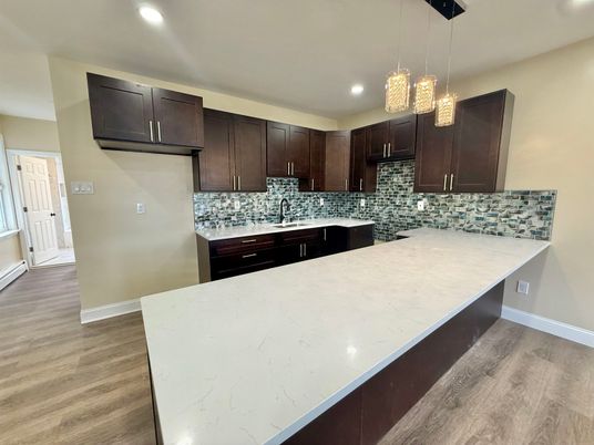 Interior, Kitchen, Pendant Lights, Recessed Lighting, Wood Texture Flooring