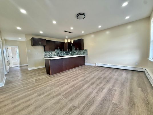 Interior, Kitchen, Pendant Lights, Recessed Lighting, Wood Texture Flooring