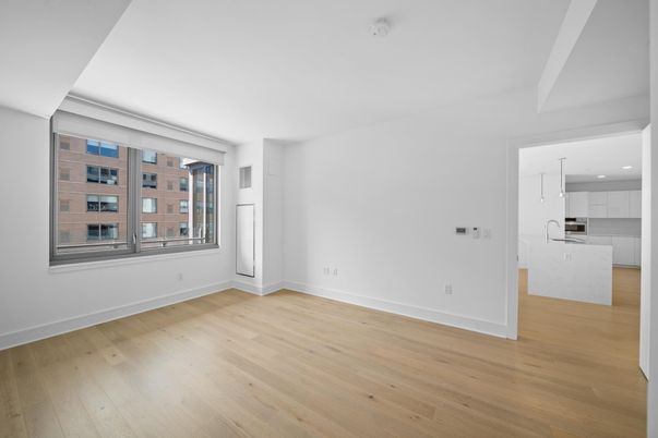 Empty room, Interior, Kitchen, Pendant Lights, Recessed Lighting, Wood Texture Flooring