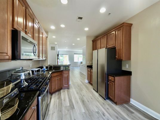 Interior, Kitchen, Recessed Lighting, Wood Texture Flooring