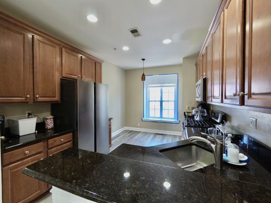Interior, Kitchen, Recessed Lighting, Wood Texture Flooring