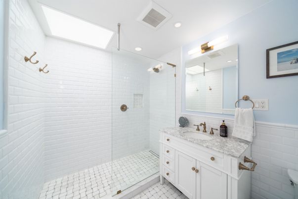 Bathroom, Glass Shower, Interior, Recessed Lighting