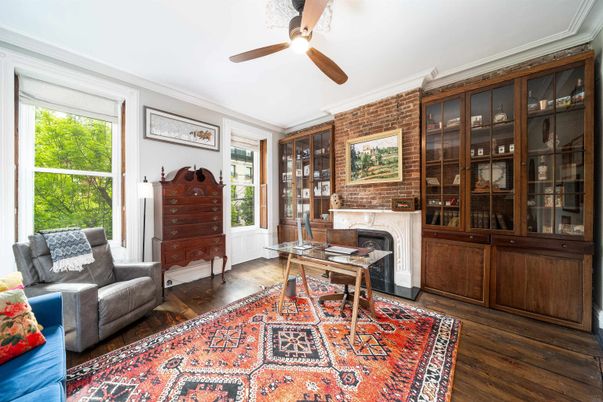 Fireplace, Home Office, Interior, Wood Texture Flooring