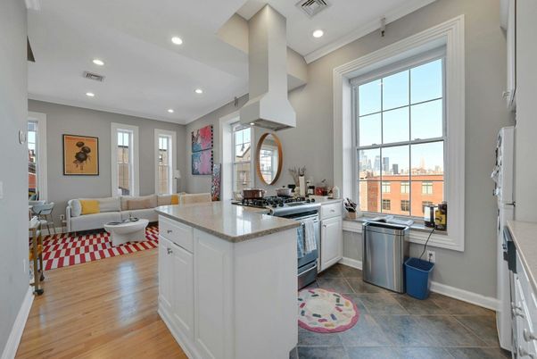 Interior, Kitchen, Living room, Recessed Lighting, Wood Texture Flooring