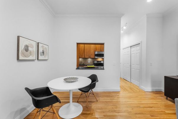 Dining room, Interior, Kitchen, Recessed Lighting, Wood Texture Flooring
