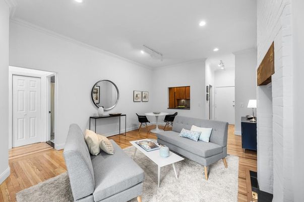 Dining room, Interior, Living room, Recessed Lighting, Wood Texture Flooring