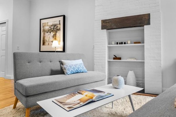 Home Office, Interior, Stone Walls, Wood Texture Flooring