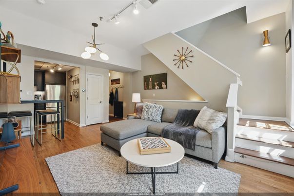 Interior, Kitchen, Living room, Pendant Lights, Stainless Steel Appliances, Wood Texture Flooring