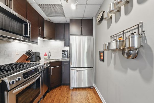 Interior, Kitchen, Stainless Steel Appliances, Wood Texture Flooring