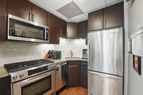 Interior, Kitchen, Stainless Steel Appliances, Wood Texture Flooring