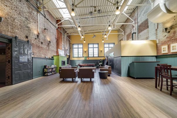 Interior, Living room, Pendant Lights, Stone Walls, Wood Texture Flooring