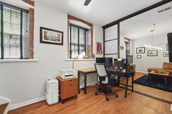 Home Office, Interior, Pendant Lights, Wood Texture Flooring