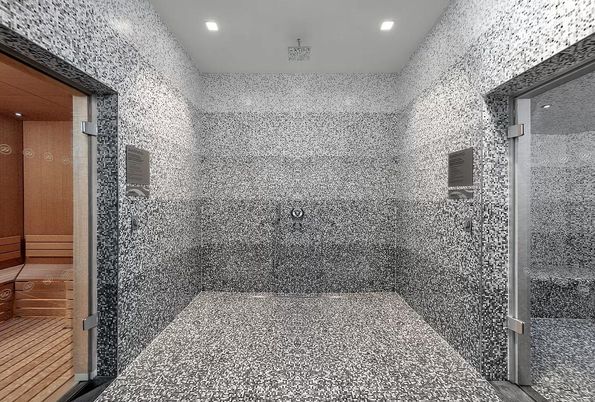 Bathroom, Glass Shower, Interior, Recessed Lighting, Sauna Room