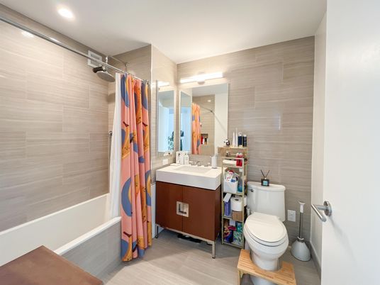 Bathroom, Interior, Recessed Lighting, Wood Texture Flooring