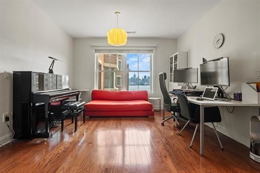 Home Office, Interior, Pendant Lights, Piano, Wood Texture Flooring