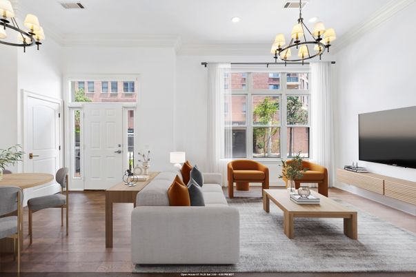 Chandelier, Interior, Living room, Recessed Lighting, Wood Texture Flooring