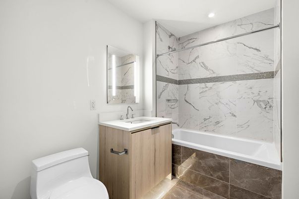 Bathroom, Interior, Marble Walls, Recessed Lighting