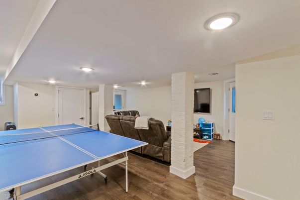 Game Room, Interior, Recessed Lighting, Wood Texture Flooring