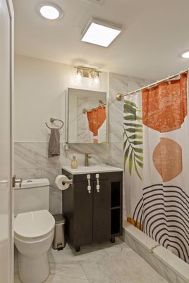 Bathroom, Interior, Marble, Marble Walls, Recessed Lighting