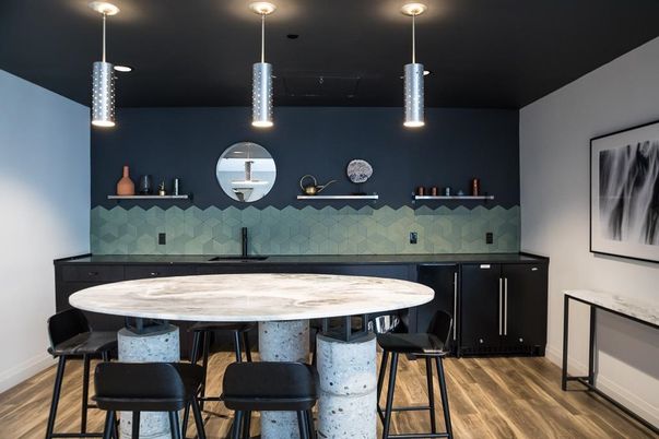 Dining room, Interior, Pendant Lights, Wood Texture Flooring