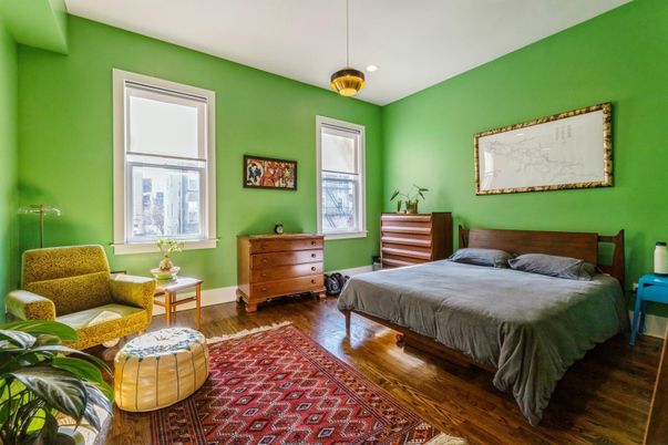 Bedroom, Interior, Pendant Lights, Recessed Lighting, Wood Texture Flooring