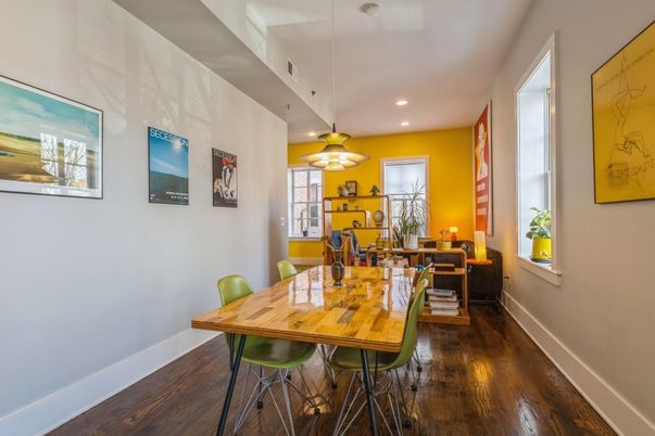 Dining room, Interior, Pendant Lights, Recessed Lighting, Wood Texture Flooring