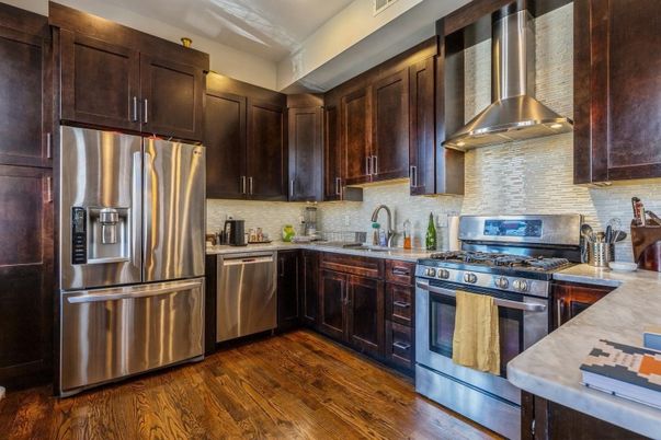 Interior, Kitchen, Stainless Steel Appliances, Wood Texture Flooring