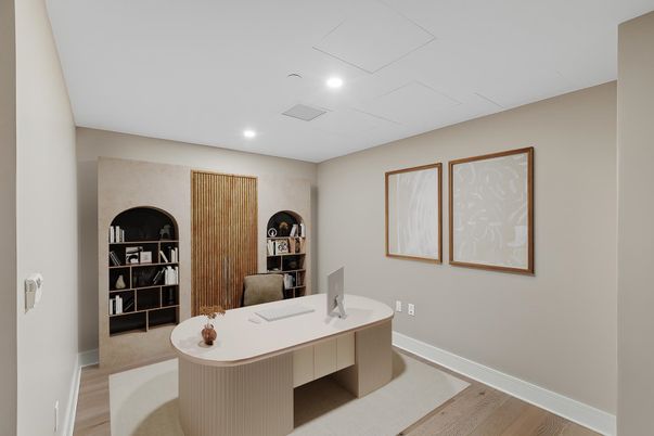 Home Office, Interior, Recessed Lighting, Wood Texture Flooring