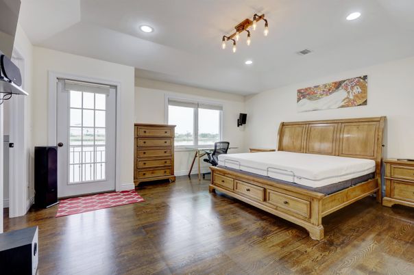Bedroom, Interior, Recessed Lighting, Wood Texture Flooring