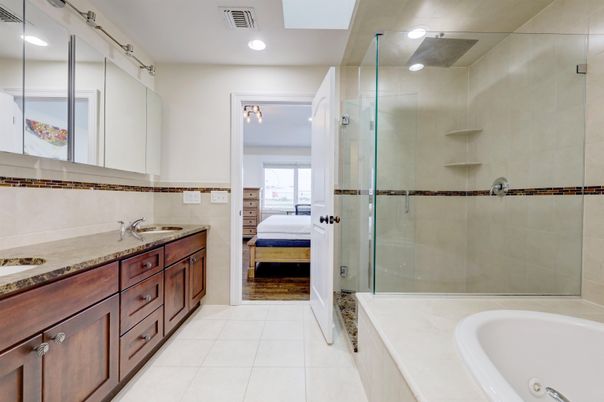 Bathroom, Bedroom, Dual Sink Vanities, Glass Shower, Interior, Recessed Lighting