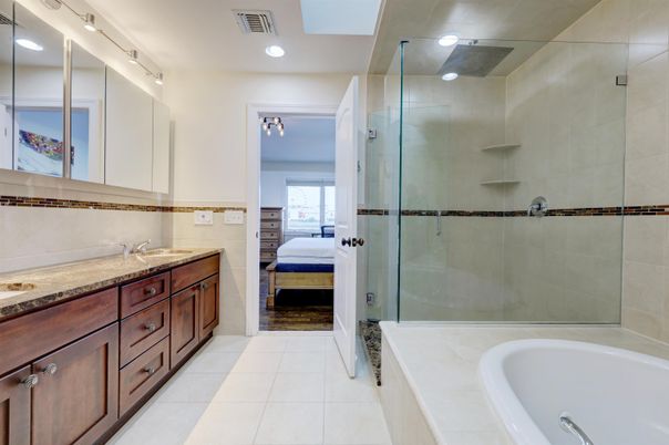 Bathroom, Bedroom, Dual Sink Vanities, Glass Shower, Interior, Recessed Lighting