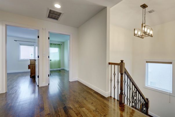 Chandelier, Empty room, Interior, Pendant Lights, Recessed Lighting, Wood Texture Flooring