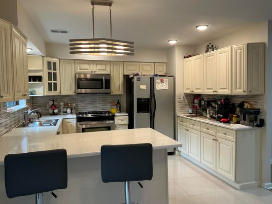 Interior, Kitchen, Marble, Pendant Lights, Recessed Lighting, Stainless Steel Appliances