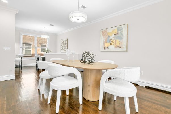 Dining room, Interior, Pendant Lights, Wood Texture Flooring