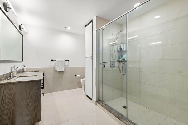 Bathroom, Dual Sink Vanities, Glass Shower, Interior, Recessed Lighting