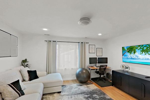 Home Office, Interior, Recessed Lighting, Wood Texture Flooring