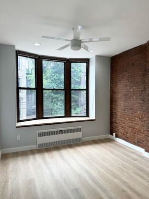 Empty room, Interior, Recessed Lighting, Stone Walls, Wood Texture Flooring