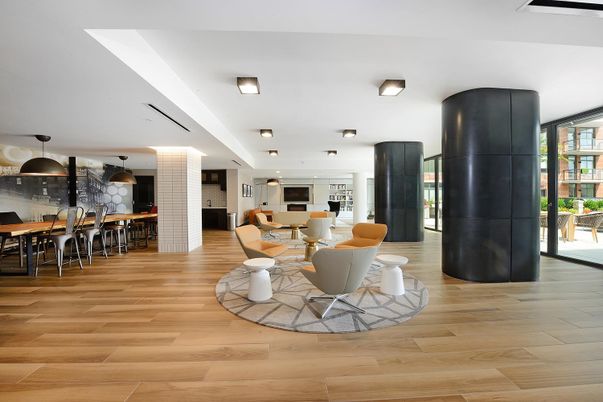 Dining room, Interior, Living room, Pendant Lights, Wood Texture Flooring