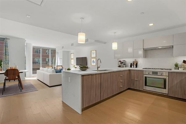 Interior, Kitchen, Living room, Pendant Lights, Recessed Lighting, Stainless Steel Appliances, Wood Texture Flooring