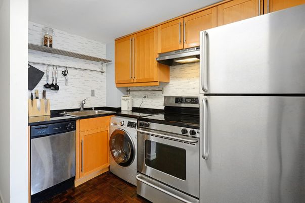 Interior, Kitchen, Stainless Steel Appliances, Washer, Wood Texture Flooring