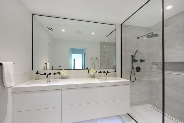 Bathroom, Dual Sink Vanities, Glass Shower, Interior, Recessed Lighting