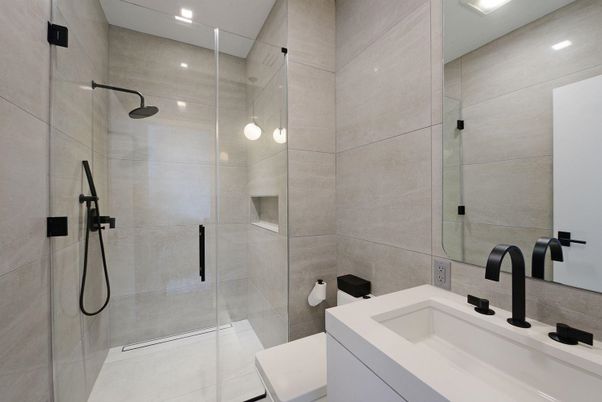 Bathroom, Glass Shower, Interior, Recessed Lighting
