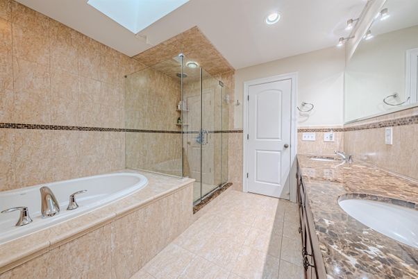 Bathroom, Dual Sink Vanities, Glass Shower, Interior, Recessed Lighting