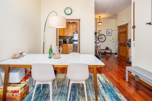 Dining room, Interior, Kitchen, Pendant Lights, Wood Texture Flooring