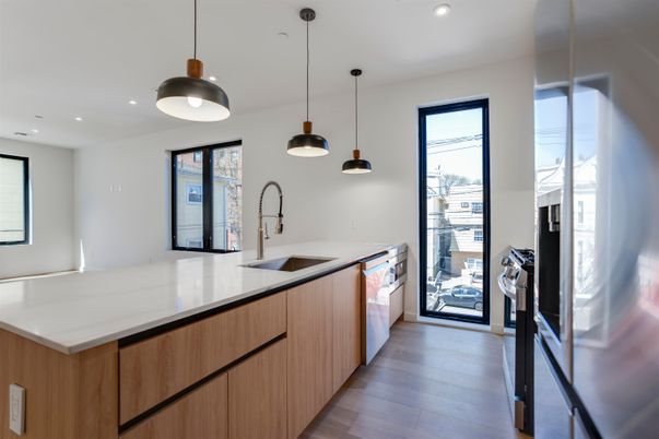 Interior, Kitchen, Pendant Lights, Recessed Lighting, Wood Texture Flooring