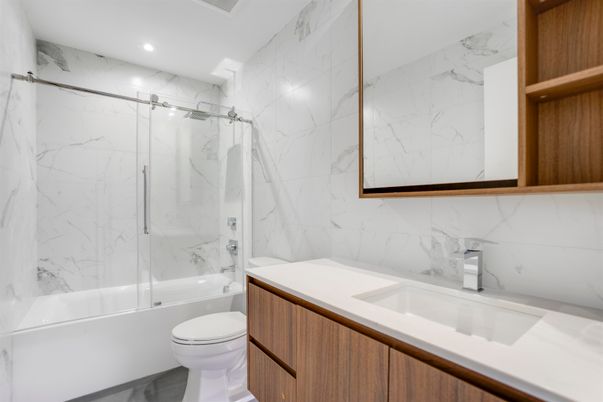 Bathroom, Glass Shower, Interior, Marble Walls, Recessed Lighting