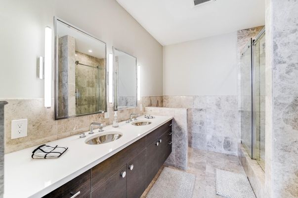 Bathroom, Dual Sink Vanities, Glass Shower, Interior, Recessed Lighting