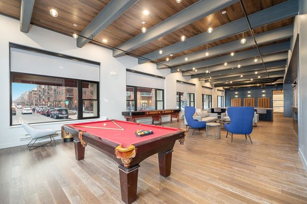 Billiard Table, Game Room, Interior, Recessed Lighting, Wooden Beams, Wooden Ceilings, Wood Texture Flooring