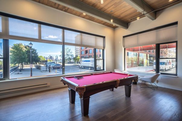 Billiard Table, Game Room, Interior, Recessed Lighting, Wooden Beams, Wooden Ceilings, Wood Texture Flooring