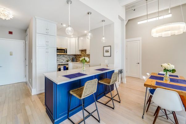 Interior, Kitchen, Pendant Lights, Recessed Lighting, Wood Texture Flooring